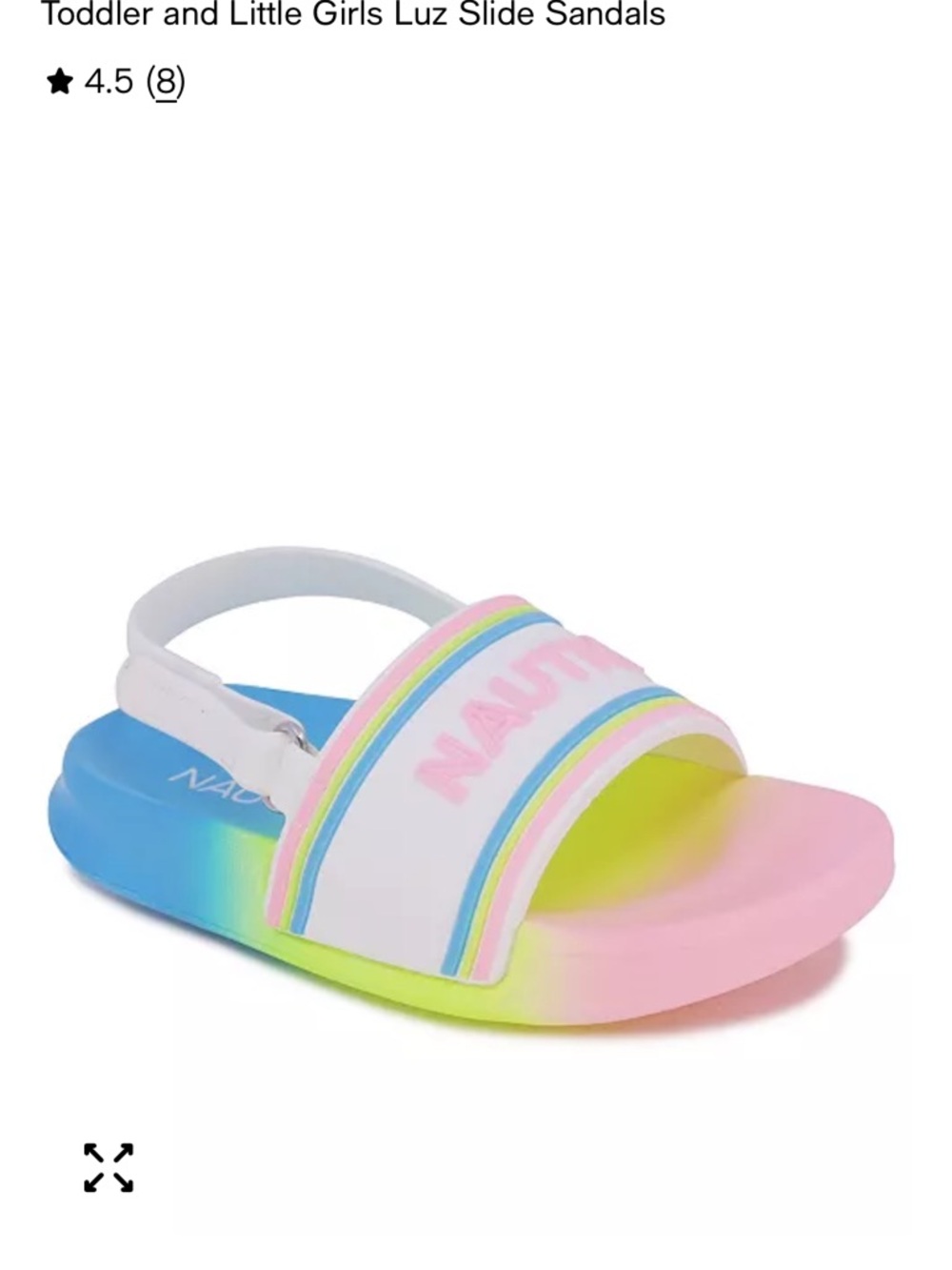 Nautica Girls White Slide Sandals with Pastel Rainbow Footbed